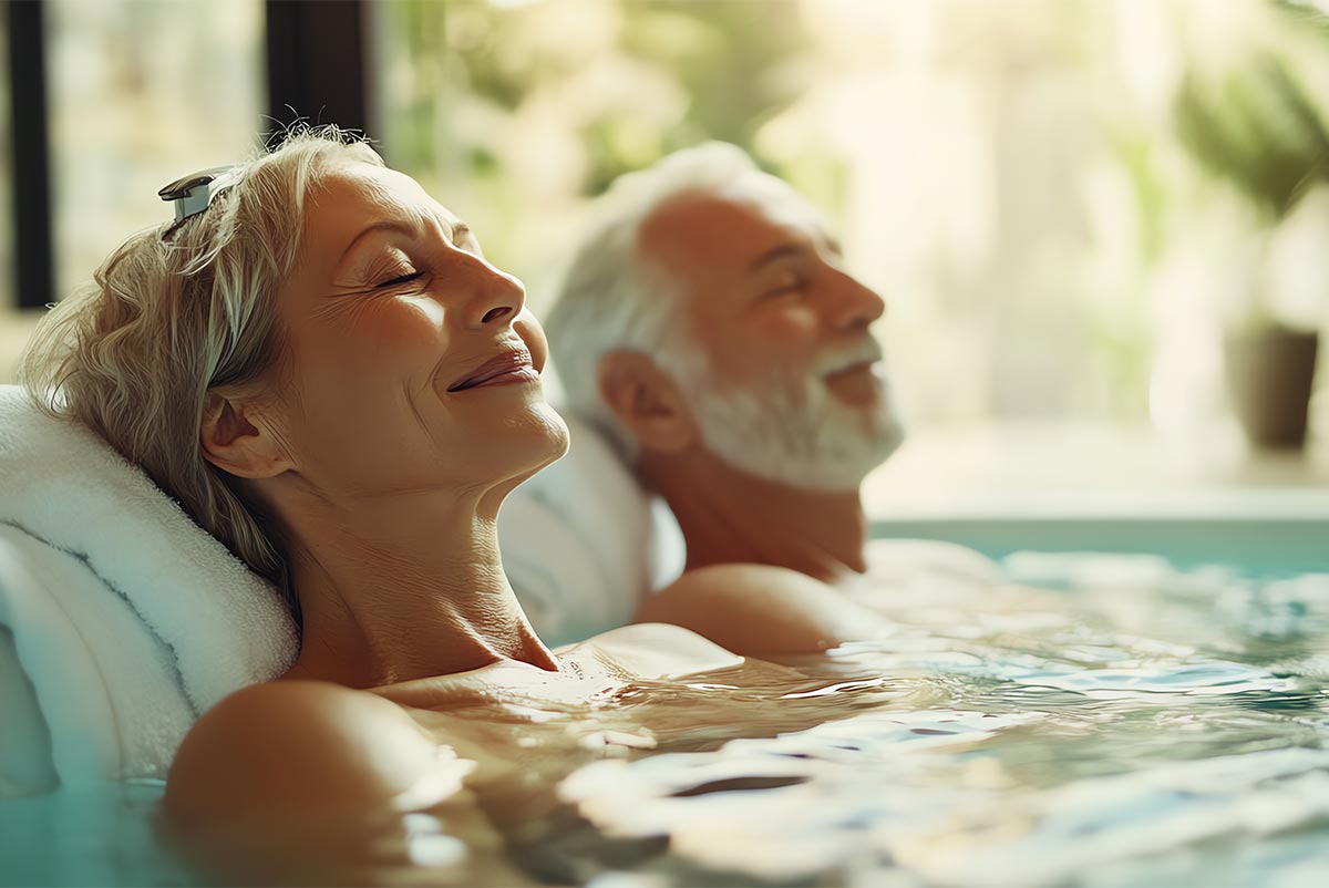 Homme et femme qui se détendent dans l'eau