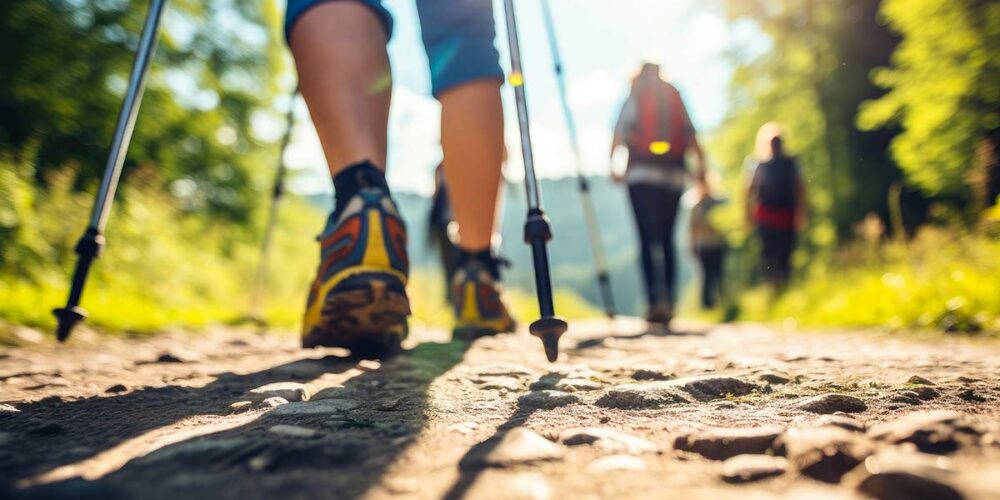 Personnes seniors qui pratiquent la marche nordique